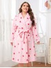 Strawberry Print Flannel House Robe W/ Pockets